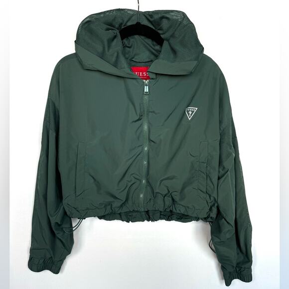 Guess Abiel Saturn Forest Green Cropped Windbreaker Mesh Jacket Size Large - Picture 1 of 10